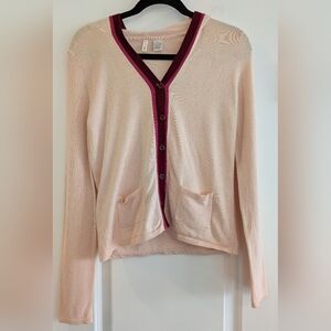 Anthropologie Moth Light Pink Contrast Stripes Hooded Button Up Cardigan Size S